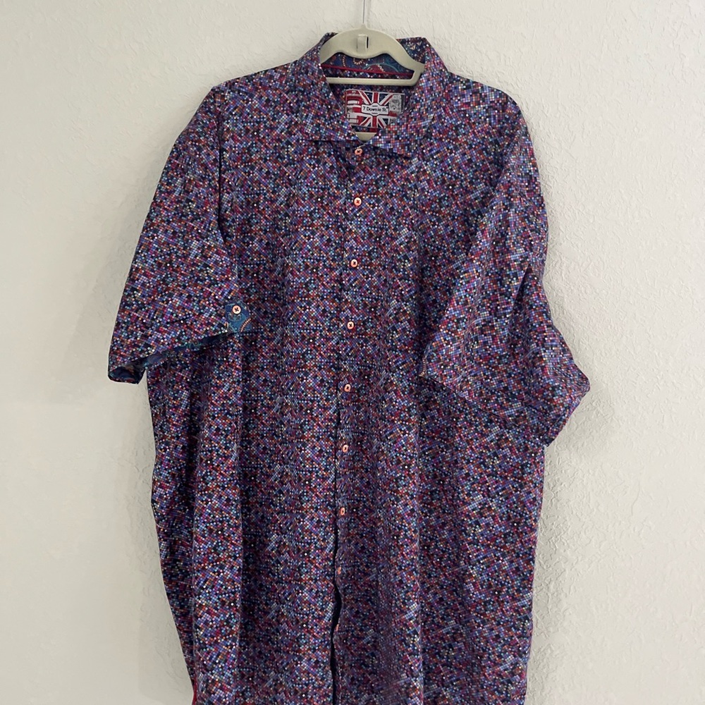 7 Downie St  Elephone Men's 3X Button Mosaic Down Shirt Short Sleeves